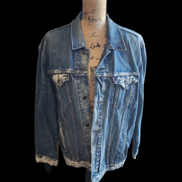 Levi's Denim Trucker Jacket Mens SZ XXL Acid Wash Punk Grunge Workwear Rocker - Picture 1 of 6